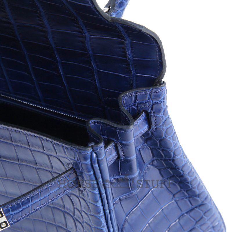 Hermès Kelly Retourne 25 Blue de Malte Matte Crocodile Porosus PHW