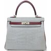 Hermes Kelly Retourne 25 Special Order HSS Gris Perle / Rouge H Matte Crocodile Alligator Permabrass HW