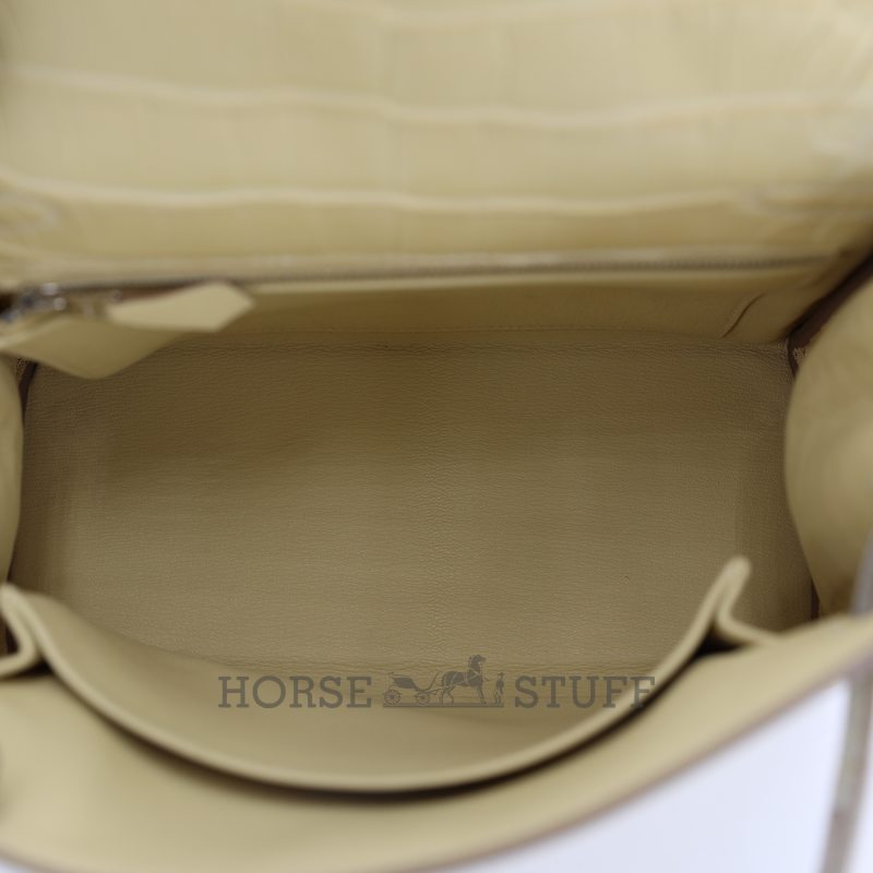 Hermes Kelly Retourne 25 Special Order HSS Vanilla / Gris Perle  Matte Crocodile Alligator BPHW