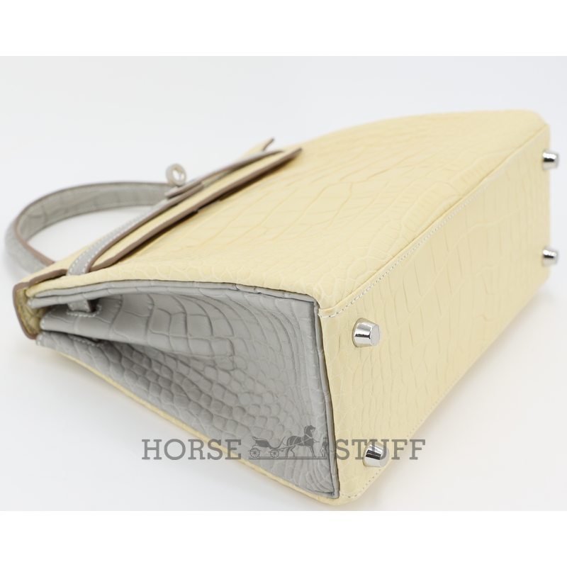 Hermes Kelly Retourne 25 Special Order HSS Vanilla / Gris Perle  Matte Crocodile Alligator BPHW