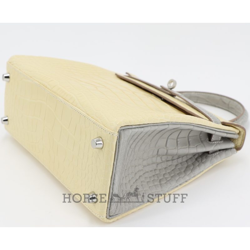 Hermes Kelly Retourne 25 Special Order HSS Vanilla / Gris Perle  Matte Crocodile Alligator BPHW