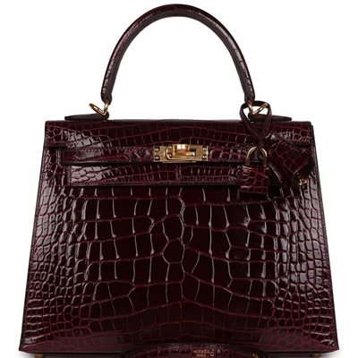 Hermès Kelly Sellier 25 Bordeuax Lisse Crocodile Alligator GHW