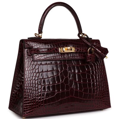 Hermès Kelly Sellier 25 Bordeuax Lisse Crocodile Alligator GHW