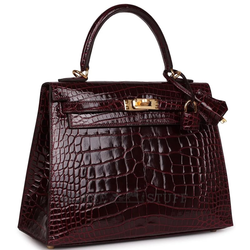 Hermès Kelly Sellier 25 Bordeuax Lisse Crocodile Alligator GHW