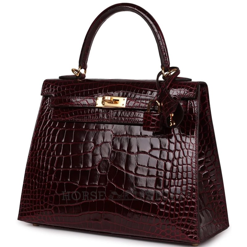 Hermès Kelly Sellier 25 Bordeuax Lisse Crocodile Alligator GHW
