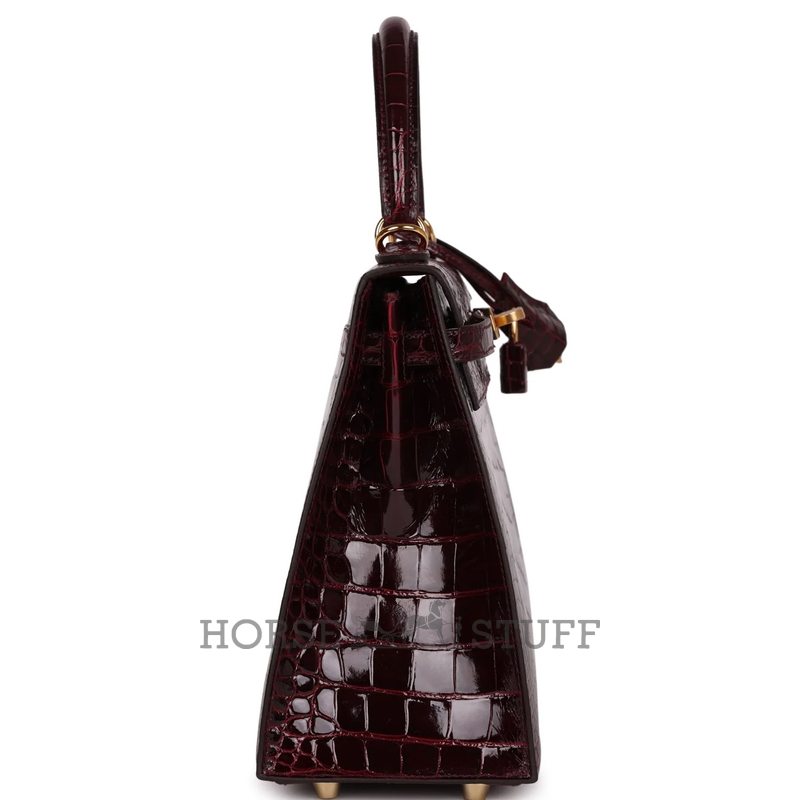 Hermès Kelly Sellier 25 Bordeuax Lisse Crocodile Alligator GHW