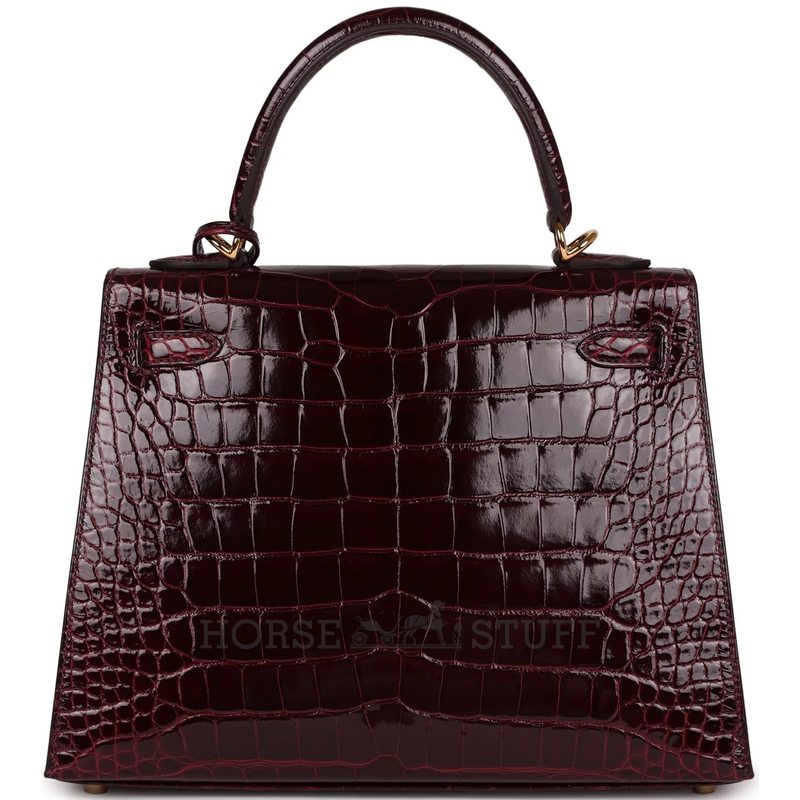 Hermès Kelly Sellier 25 Bordeuax Lisse Crocodile Alligator GHW