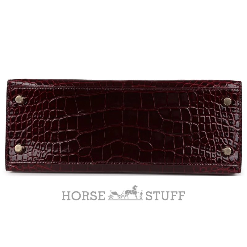 Hermès Kelly Sellier 25 Bordeuax Lisse Crocodile Alligator GHW