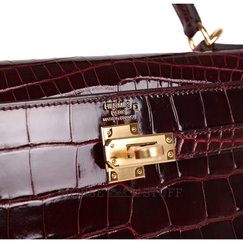 Hermès Kelly Sellier 25 Bordeuax Lisse Crocodile Alligator GHW