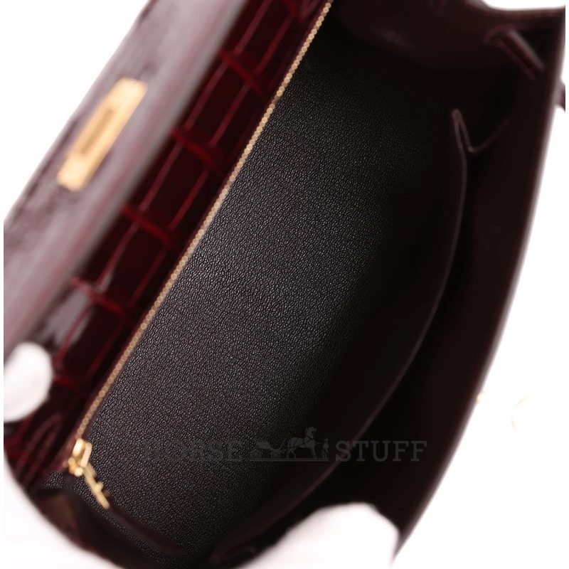 Hermès Kelly Sellier 25 Bordeuax Lisse Crocodile Alligator GHW