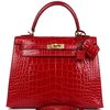 Hermès Kelly Sellier 25 Braise Shiny Crocodile Alligator GHW