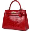 Hermès Kelly Sellier 25 Braise Shiny Crocodile Alligator GHW
