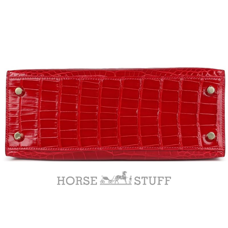 Hermès Kelly Sellier 25 Braise Shiny Crocodile Alligator GHW