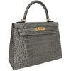Hermès Kelly Sellier 25 Gris Ciment Shiny Crocodile Alligator GHW