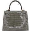 Hermès Kelly Sellier 25 Gris Ciment Shiny Crocodile Alligator GHW
