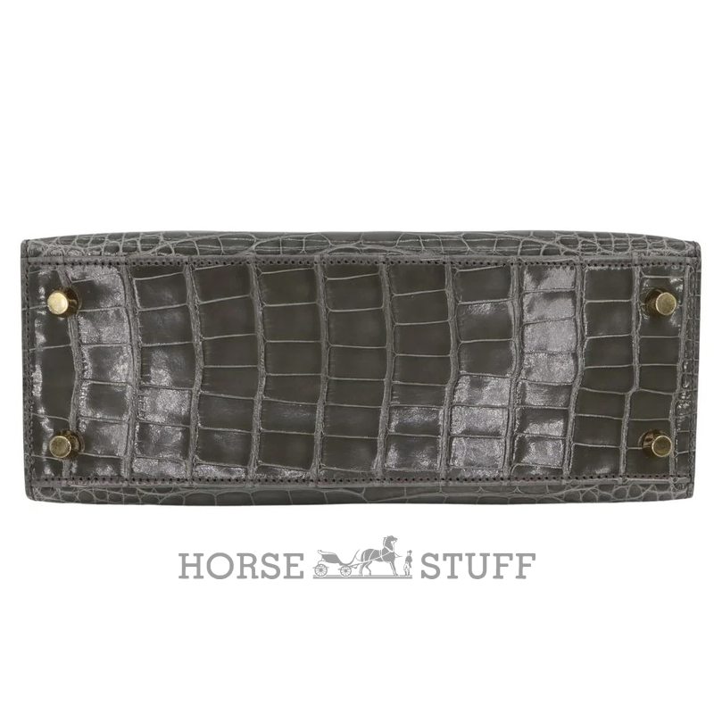 Hermès Kelly Sellier 25 Gris Ciment Shiny Crocodile Alligator GHW