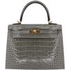 Hermès Kelly Sellier 25 Gris Ciment Shiny Crocodile Alligator GHW