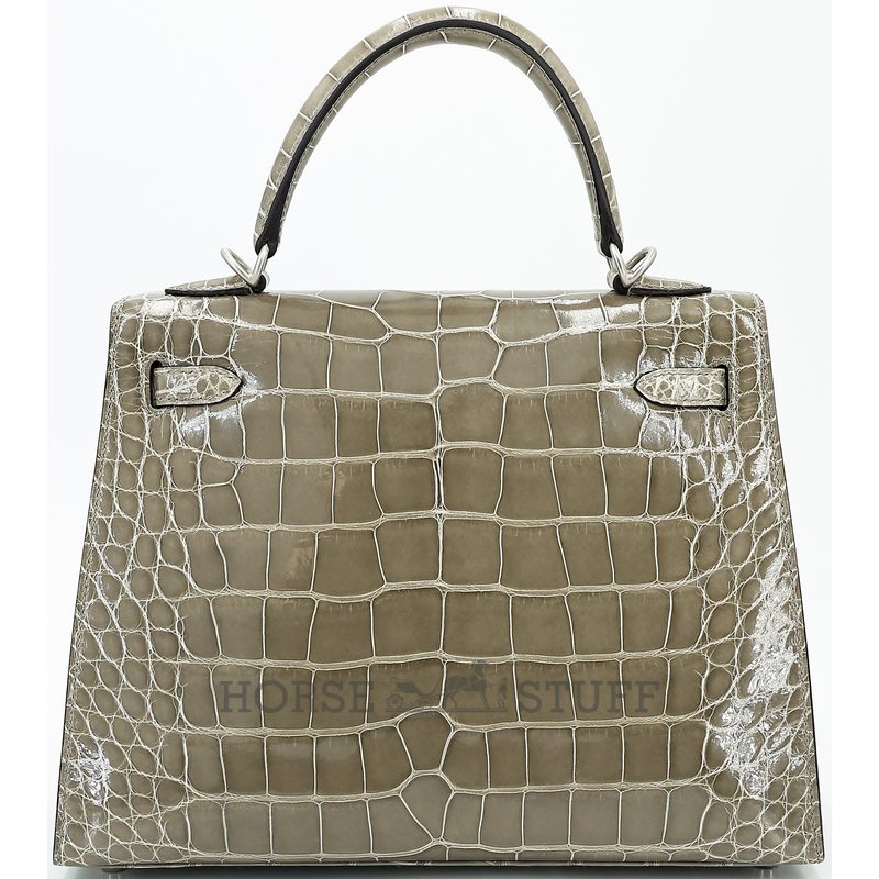 Hermès Kelly Sellier 25 Gris Tourterelle Shiny Crocodile Alligator BPHW
