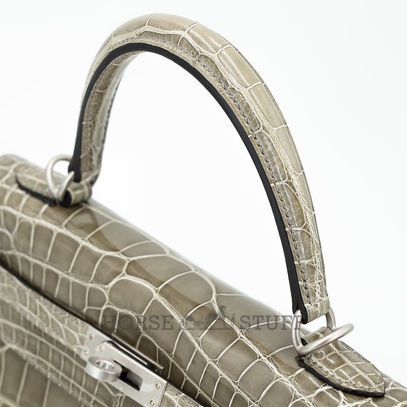 Hermès Kelly Sellier 25 Gris Tourterelle Shiny Crocodile Alligator BPHW
