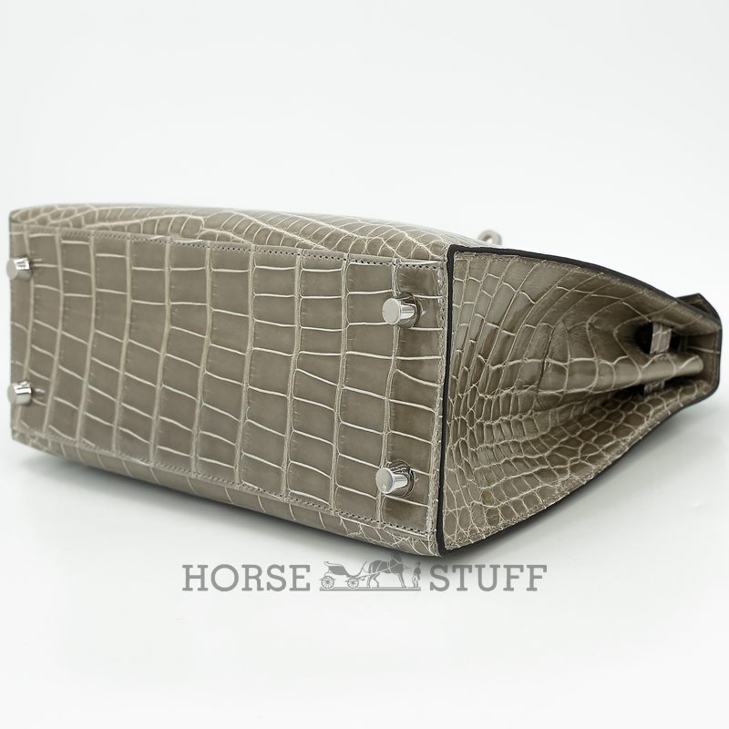 Hermès Kelly Sellier 25 Gris Tourterelle Shiny Crocodile Alligator BPHW