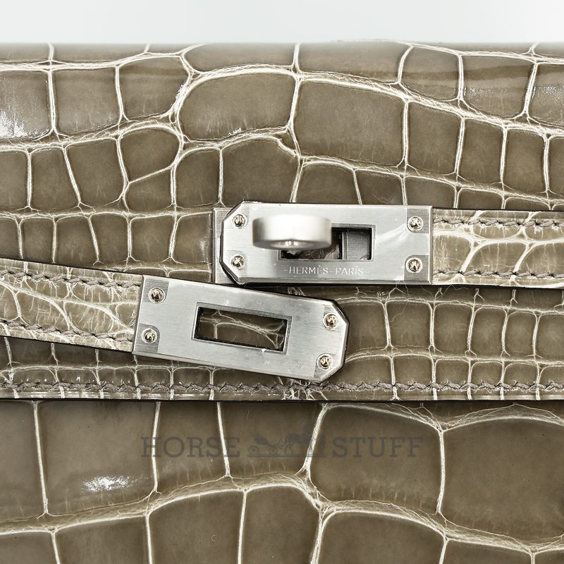 Hermès Kelly Sellier 25 Gris Tourterelle Shiny Crocodile Alligator BPHW