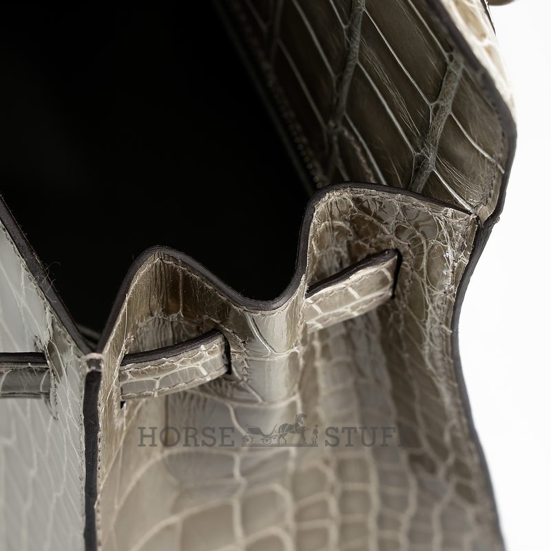 Hermès Kelly Sellier 25 Gris Tourterelle Shiny Crocodile Alligator BPHW