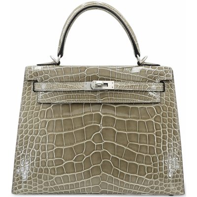 Hermès Kelly Sellier 25 Gris Tourterelle Shiny Crocodile Alligator BPHW