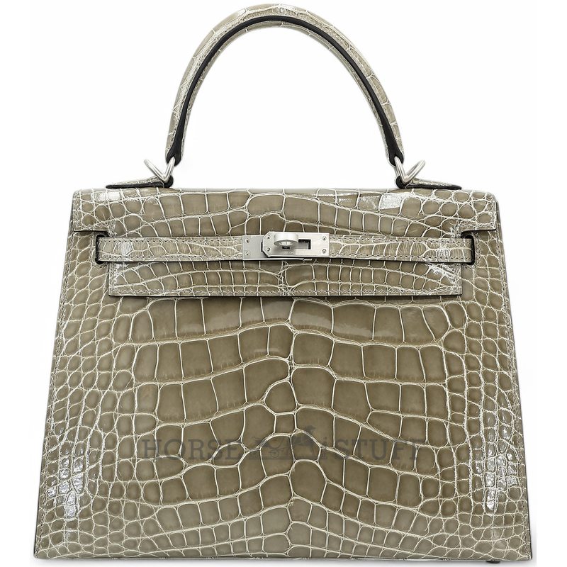 Hermès Kelly Sellier 25 Gris Tourterelle Shiny Crocodile Alligator BPHW