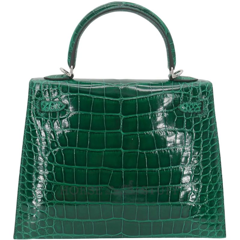 Hermès Kelly Sellier 25 Vert Emerald Shiny Crocodile Alligator PHW