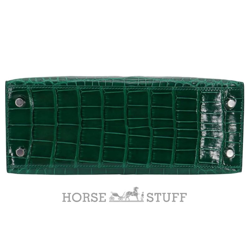 Hermès Kelly Sellier 25 Vert Emerald Shiny Crocodile Alligator PHW