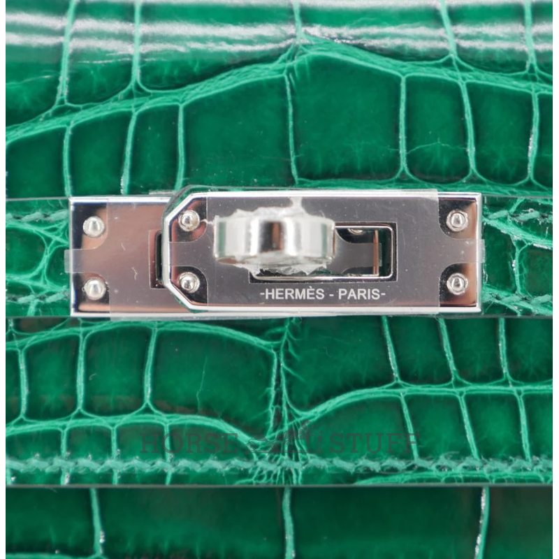 Hermès Kelly Sellier 25 Vert Emerald Shiny Crocodile Alligator PHW