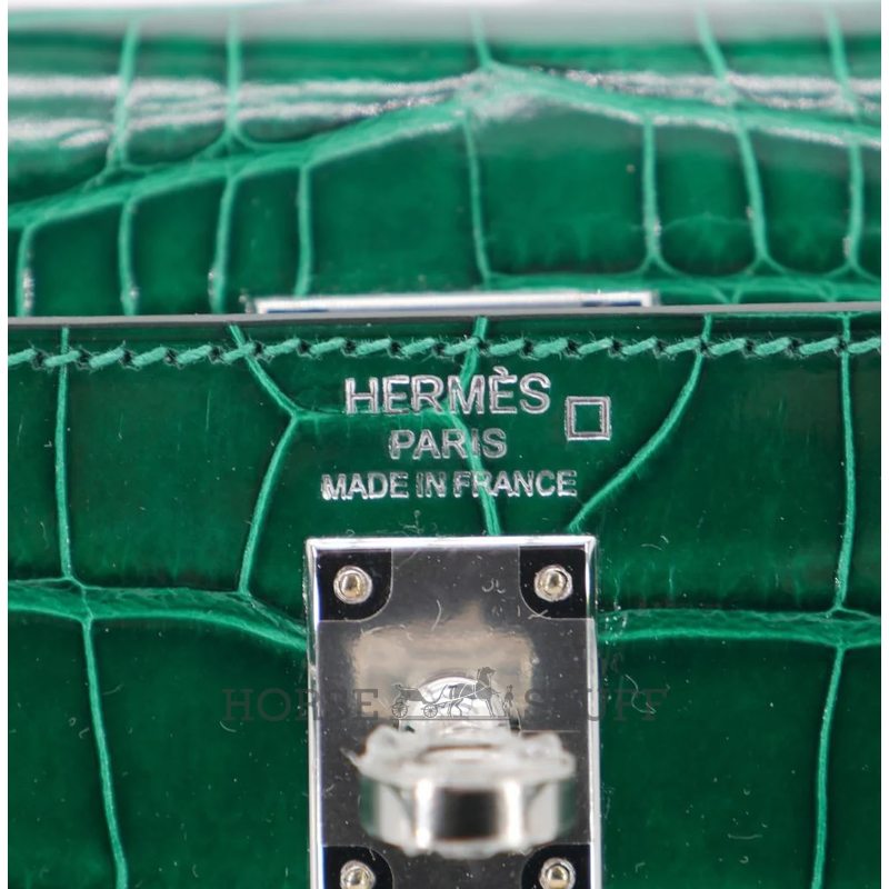Hermès Kelly Sellier 25 Vert Emerald Shiny Crocodile Alligator PHW