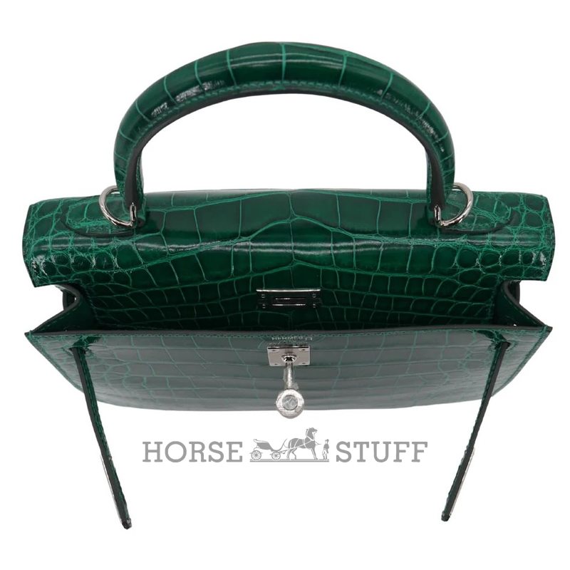 Hermès Kelly Sellier 25 Vert Emerald Shiny Crocodile Alligator PHW