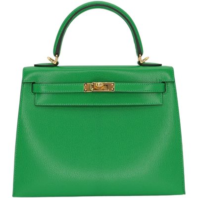 Hermès Kelly Sellier 25 Bambou Chèvre Mysore GHW