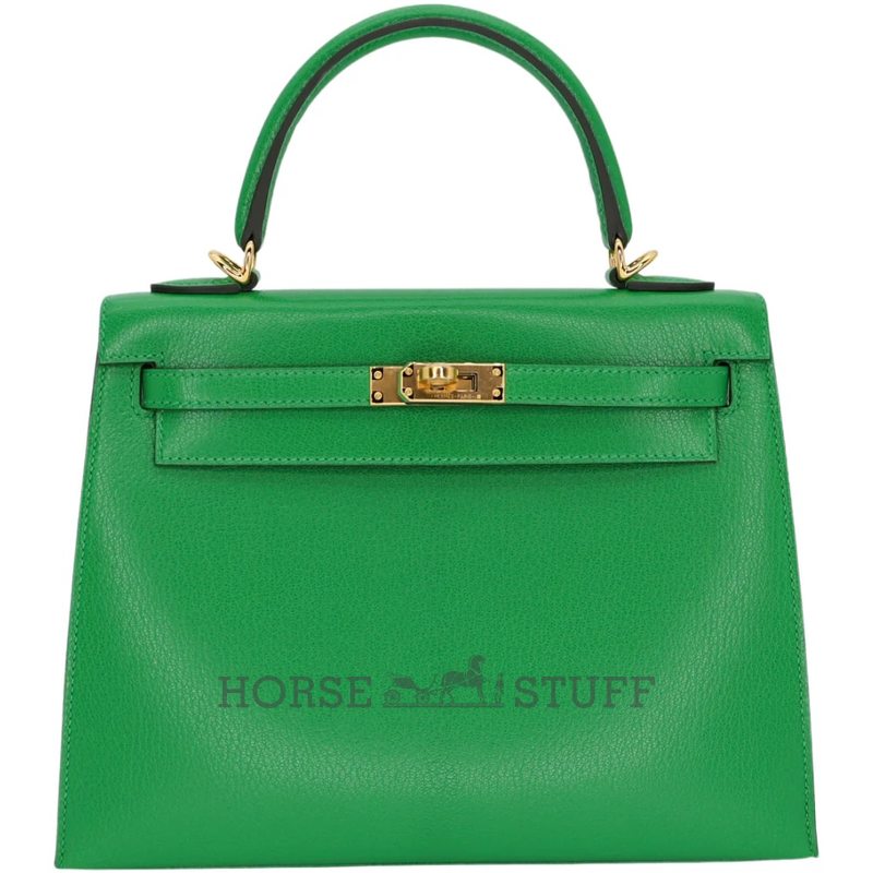 Hermès Kelly Sellier 25 Bambou Chèvre Mysore GHW