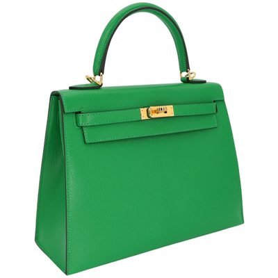 Hermès Kelly Sellier 25 Bambou Chèvre Mysore GHW