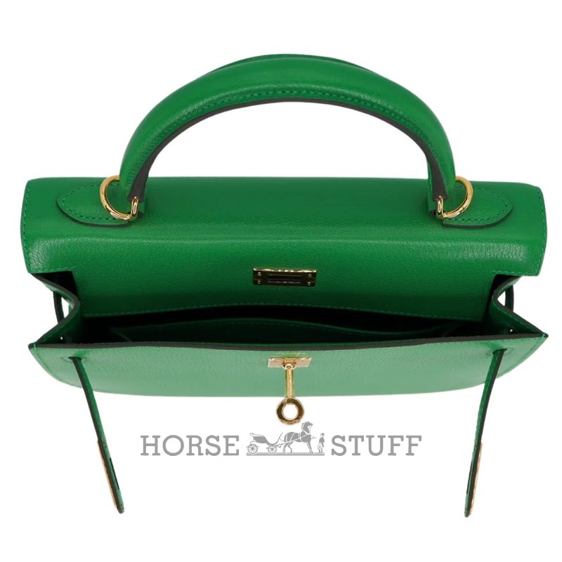 Hermès Kelly Sellier 25 Bambou Chèvre Mysore GHW