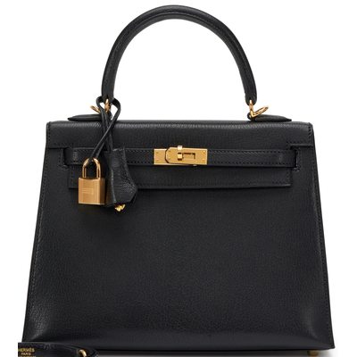 Hermès Kelly Sellier 25 Black Chèvre Mysore GHW