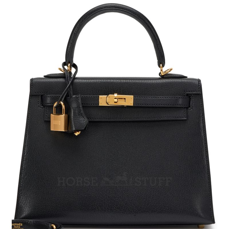 Hermès Kelly Sellier 25 Black Chèvre Mysore GHW