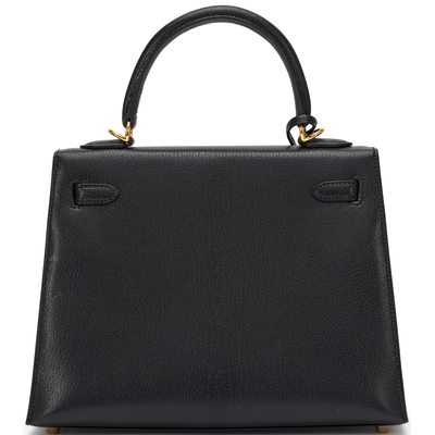 Hermès Kelly Sellier 25 Black Chèvre Mysore GHW