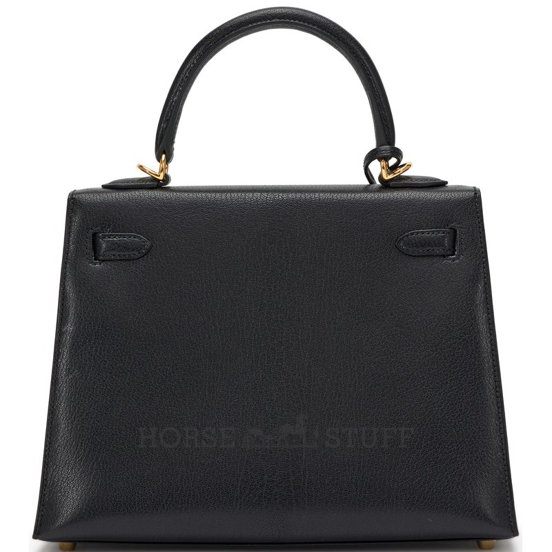 Hermès Kelly Sellier 25 Black Chèvre Mysore GHW