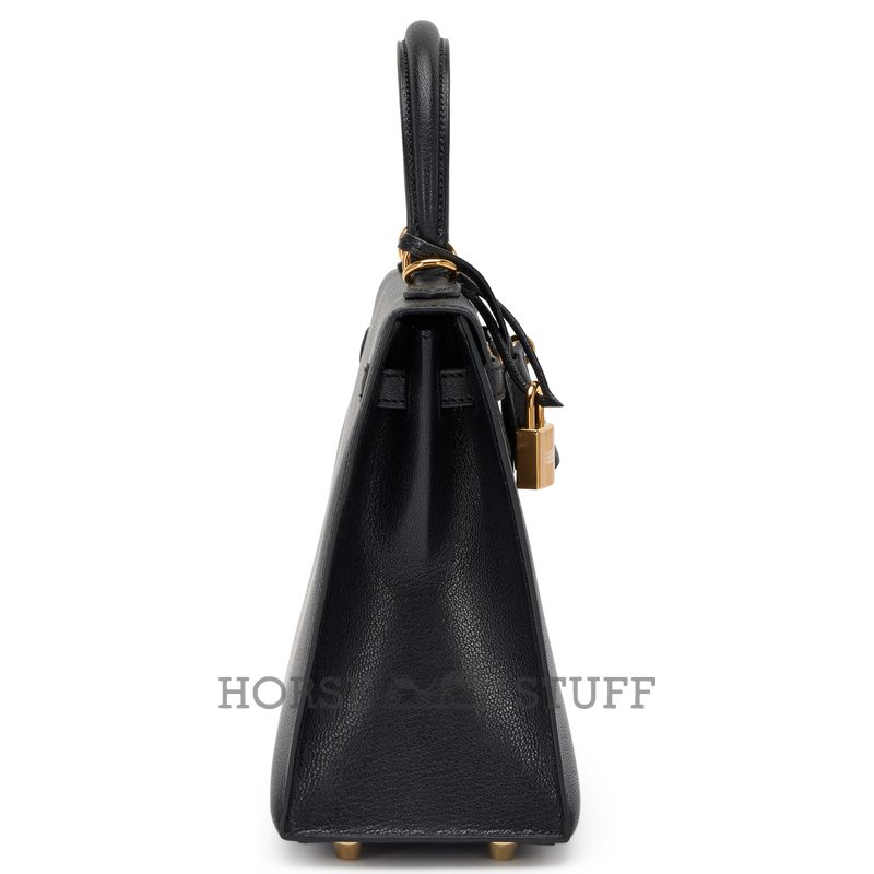 Hermès Kelly Sellier 25 Black Chèvre Mysore GHW