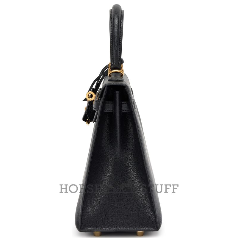Hermès Kelly Sellier 25 Black Chèvre Mysore GHW