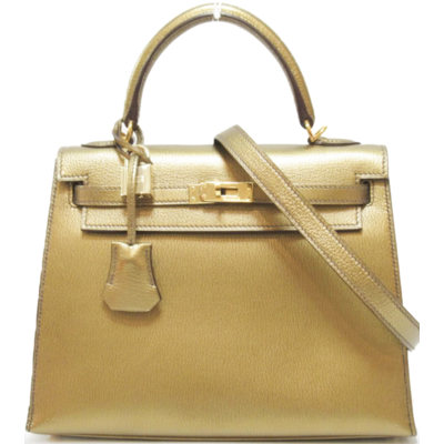 Hermès Kelly Sellier 25 Exceptional Super Rare Metallic Gold Chèvre Mysore GHW