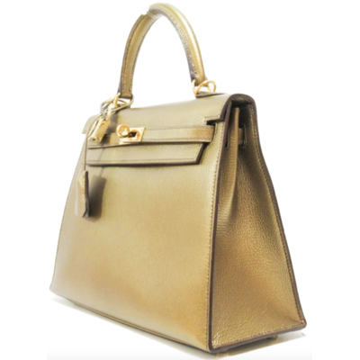 Hermès Kelly Sellier 25 Exceptional Super Rare Dore ( Metallic Gold ) Chèvre Mysore GHW