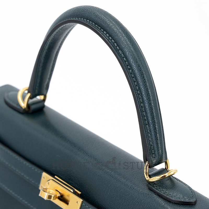 Hermès Kelly Sellier 25 Vert Cypress Chèvre Mysore GHW