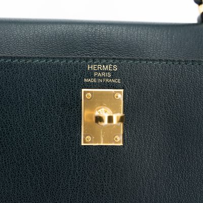 Hermès Kelly Sellier 25 Vert Cypress Chèvre Mysore GHW