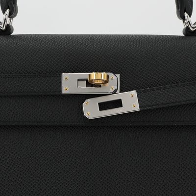 Hermes Kelly Sellier 25 Black Epsom Electrum HW