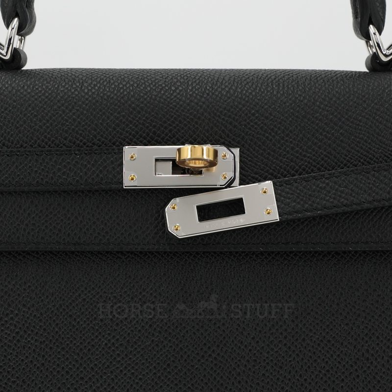 Hermes Kelly Sellier 25 Black Epsom Electrum HW