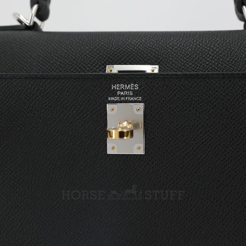Hermes Kelly Sellier 25 Black Epsom Electrum HW